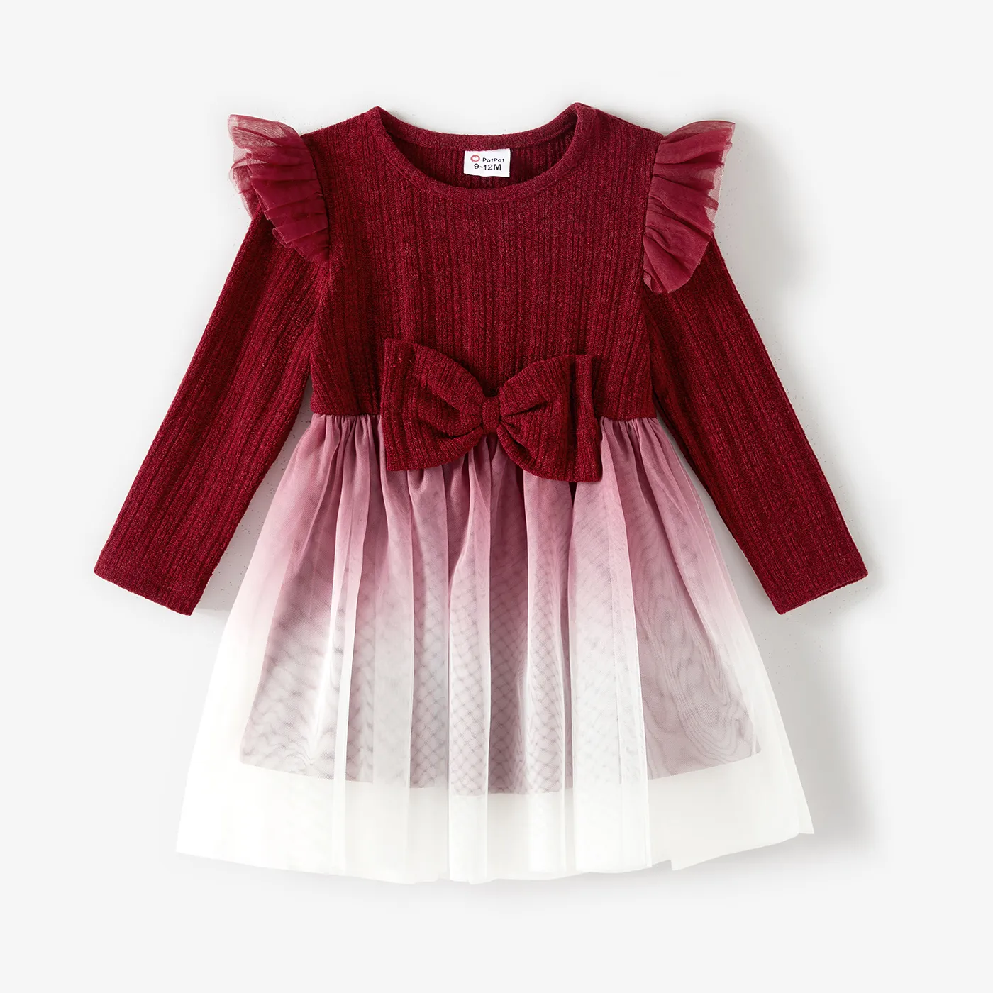 Family Matching Color-block Tops and Flutter Mesh Dresses Sets  image 3