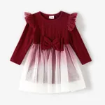 Family Matching Color-block Tops and Flutter Mesh Dresses Sets Burgundy image 3