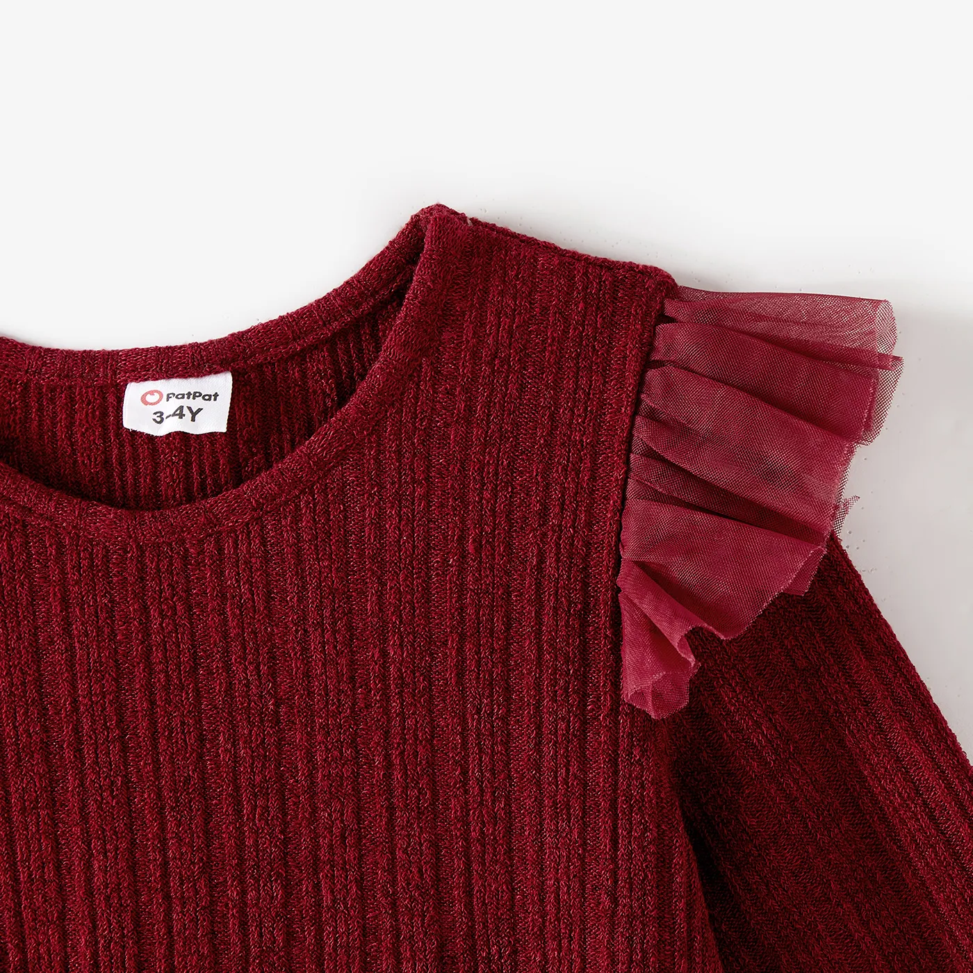 Family Matching Color-block Tops and Flutter Mesh Dresses Sets  image 6