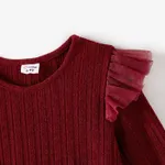 Family Matching Color-block Tops and Flutter Mesh Dresses Sets Burgundy image 6