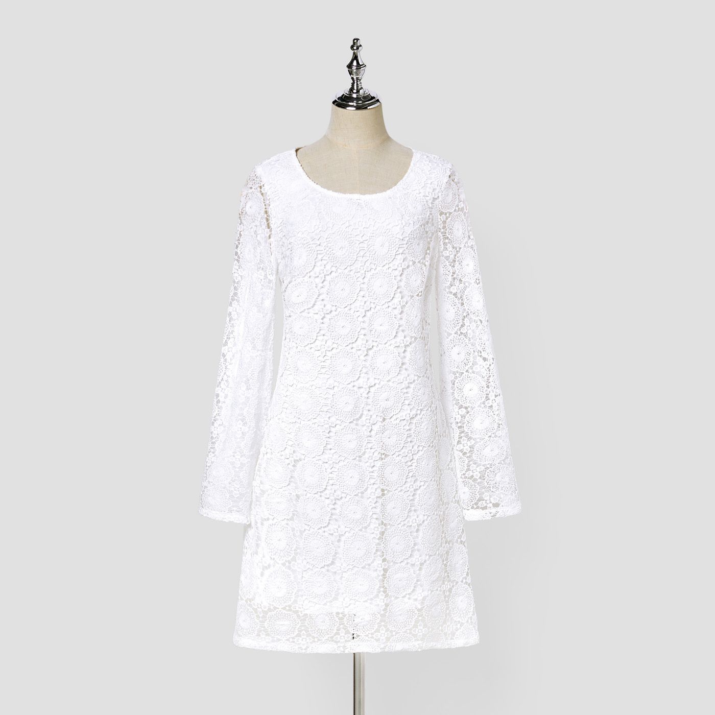 Mommy And Me Elegant Solid Color Hollow Out Long Sleeve Lace Dresses