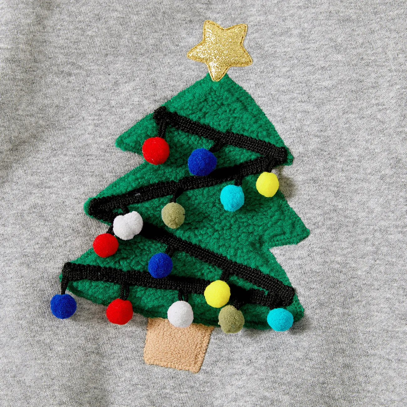 Christmas Family Matching Casual Tree Embroidered Long Sleeve Fleece Tops WARMGREY big image 1