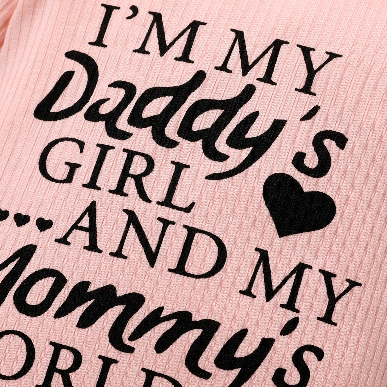 Baby Girl Letter Print Rib Knit Ruffle Long-sleeve Romper Pink big image 1