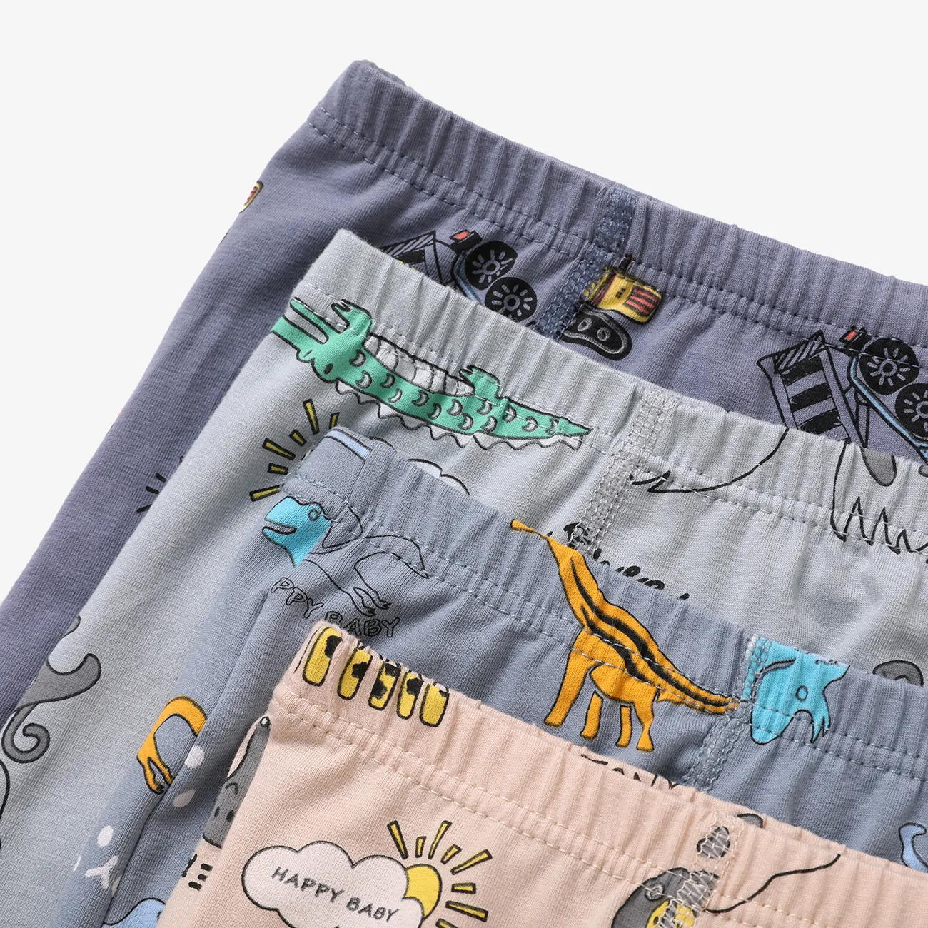 4-pack Kid Boy Allover Dinosaur / Animal / Engineering Vehicle Print Boxer Briefs Underwear Multi-color big image 1