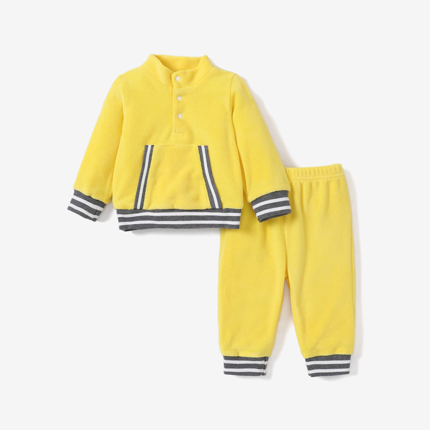 2pcs Baby Girl/Boy Avant-garde Solid Color Polar Fleece Long Sleeve Set