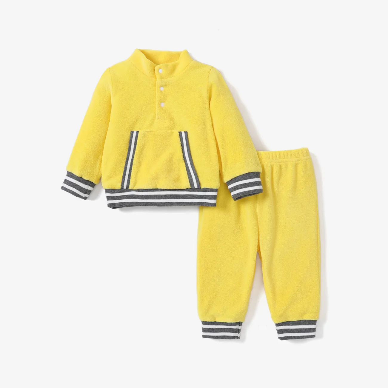 2pcs Baby Girl/Boy Avant-garde Solid Color Polar Fleece Long Sleeve Set  big image 1