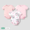 3-Pack Baby Girl/Boy Elephant Print/Solid Color Short-sleeve Rompers  image 1