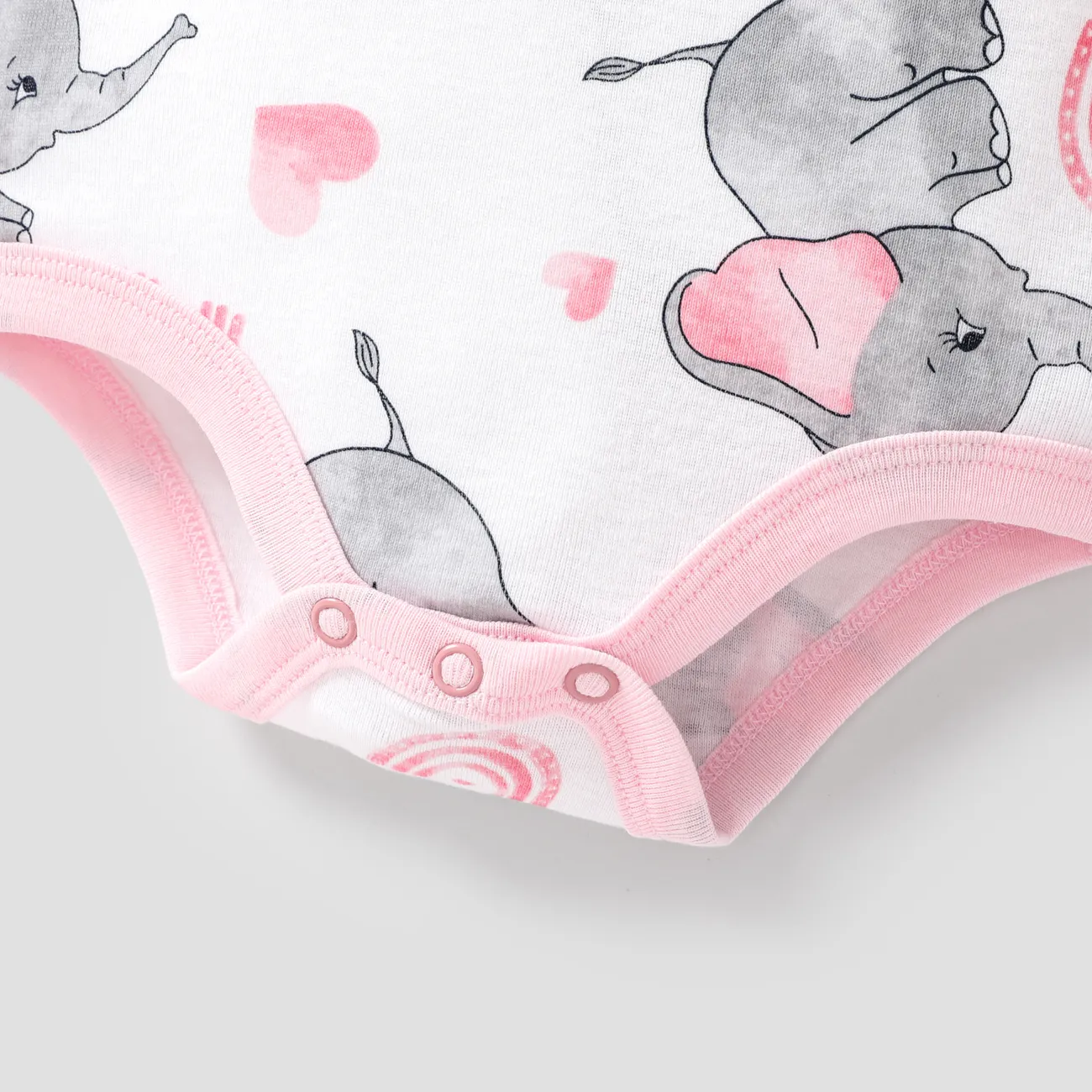 Confezione da 3 pagliaccetti a maniche corte con stampa elefante/tinta unita per neonata/ragazzo Rosa big image 1