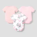 3-Pack Baby Girl/Boy Elephant Print/Solid Color Short-sleeve Rompers  image 2