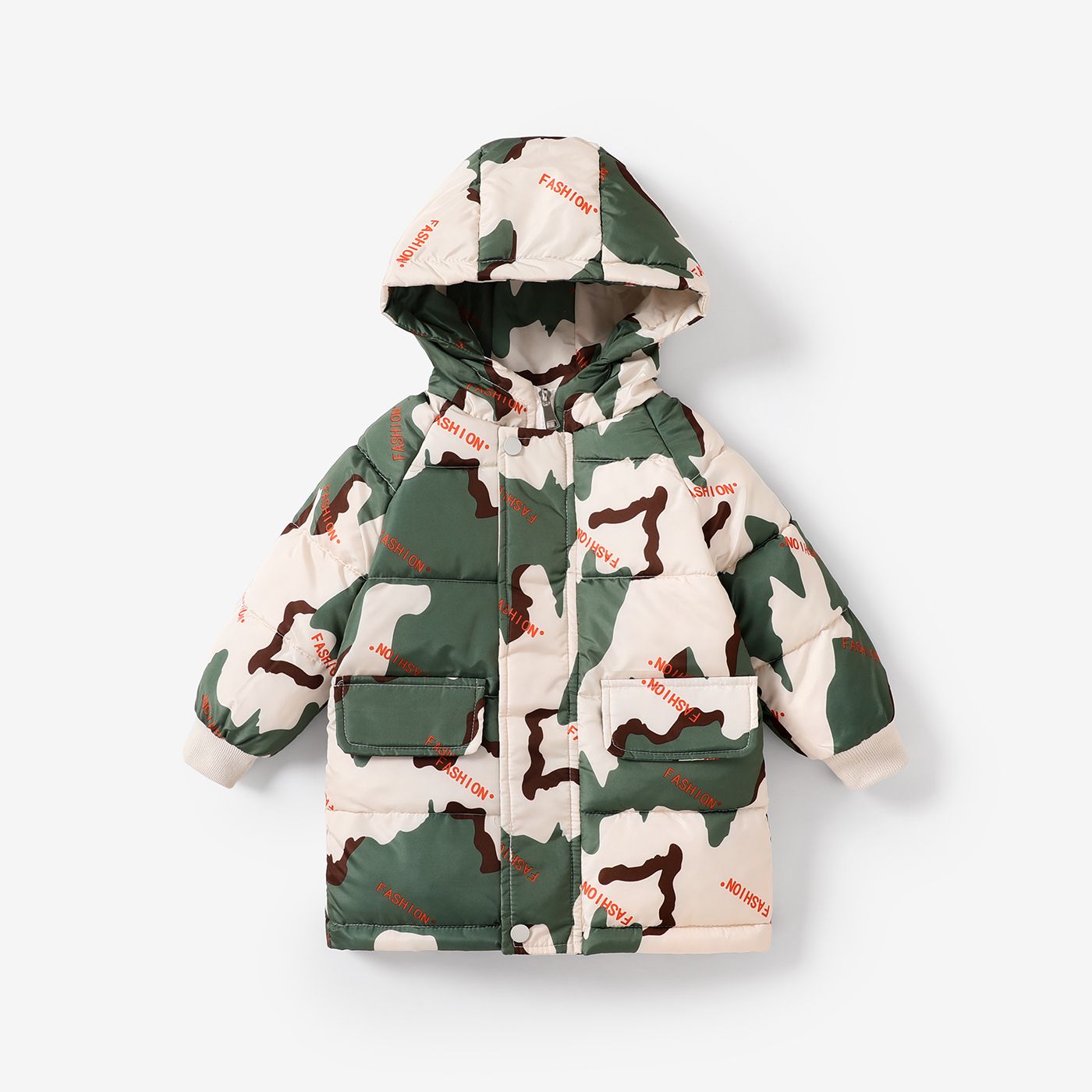 

Toddler/Kid Boy/Girl Graffiti Camouflaged Hooded Button Design Cotton-Padded Coat