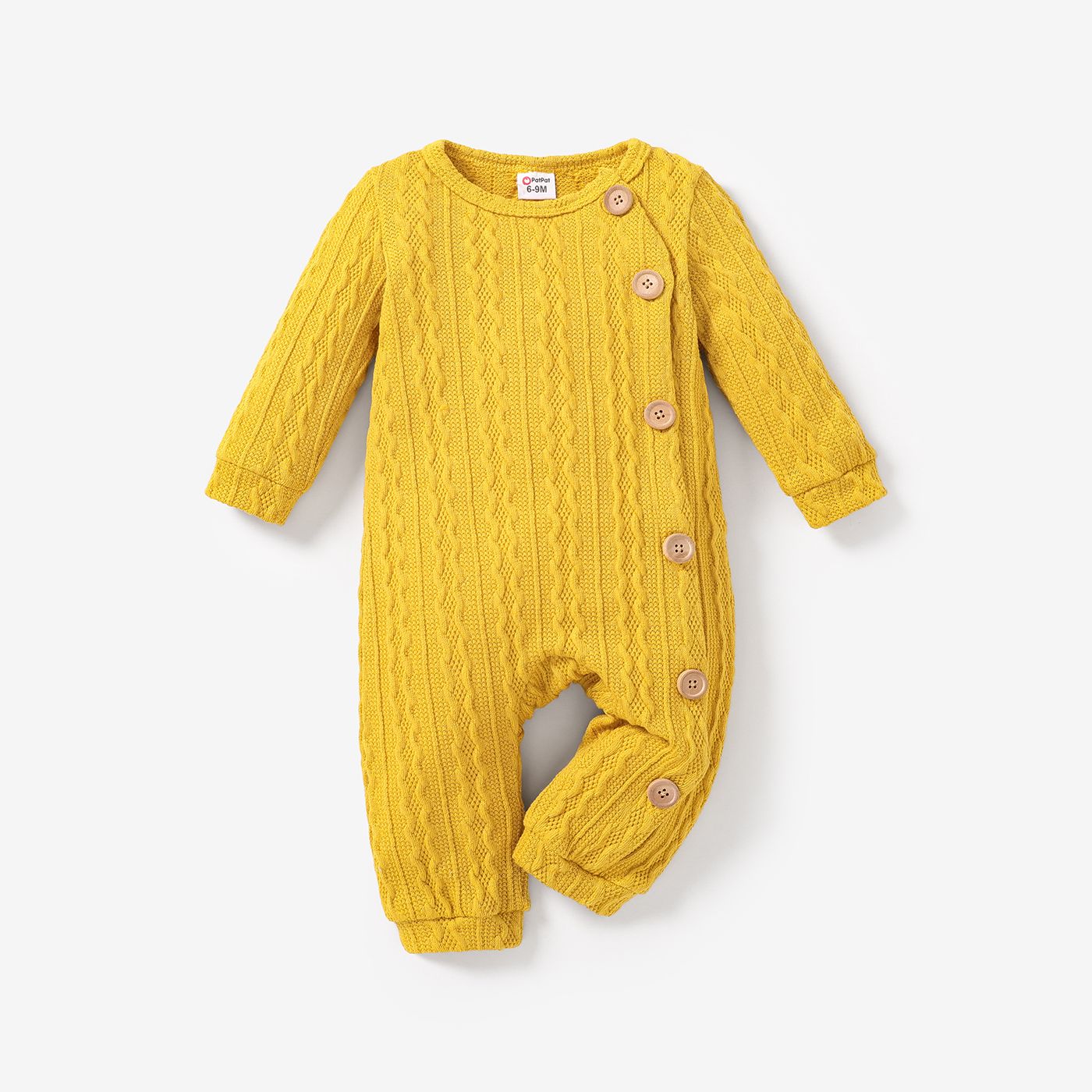 Baby Boy/Girl Solid Knitting Button Down Long-sleeve Jumpsuit