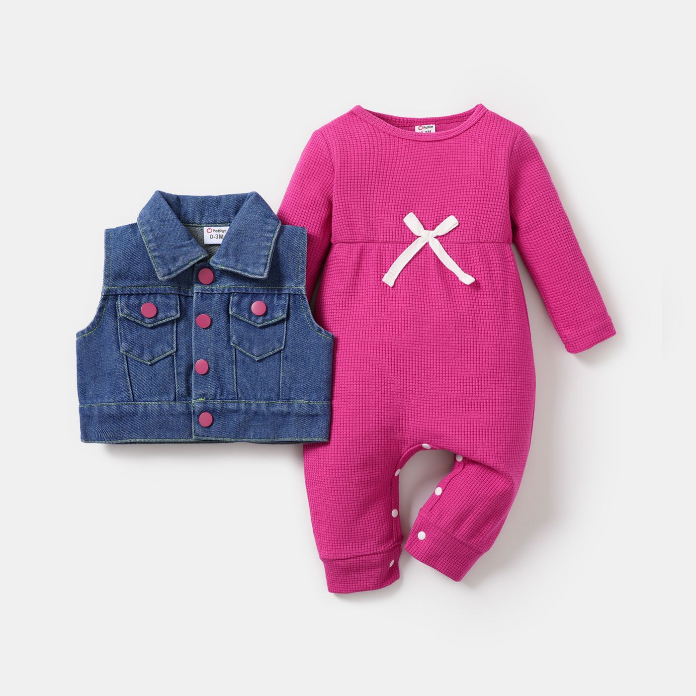 2pcs Baby Girl / Boy Avant-garde Style Solid Color Long Sleeve Jumpsuit Set