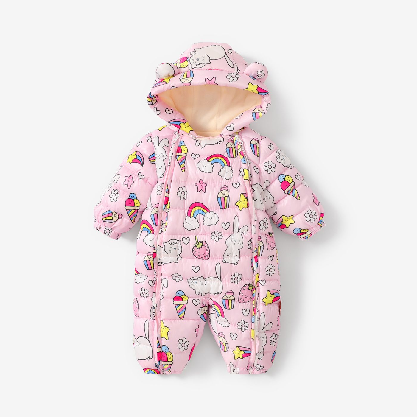 Baby Girl/Boy Animal Rainbow Print Hooded Jumpsuit