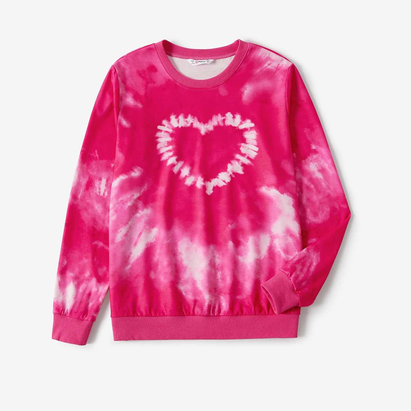 Valentine's Day Mommy And Me Sweet Pink Tie-dye Heart Print Long-sleeve Tops