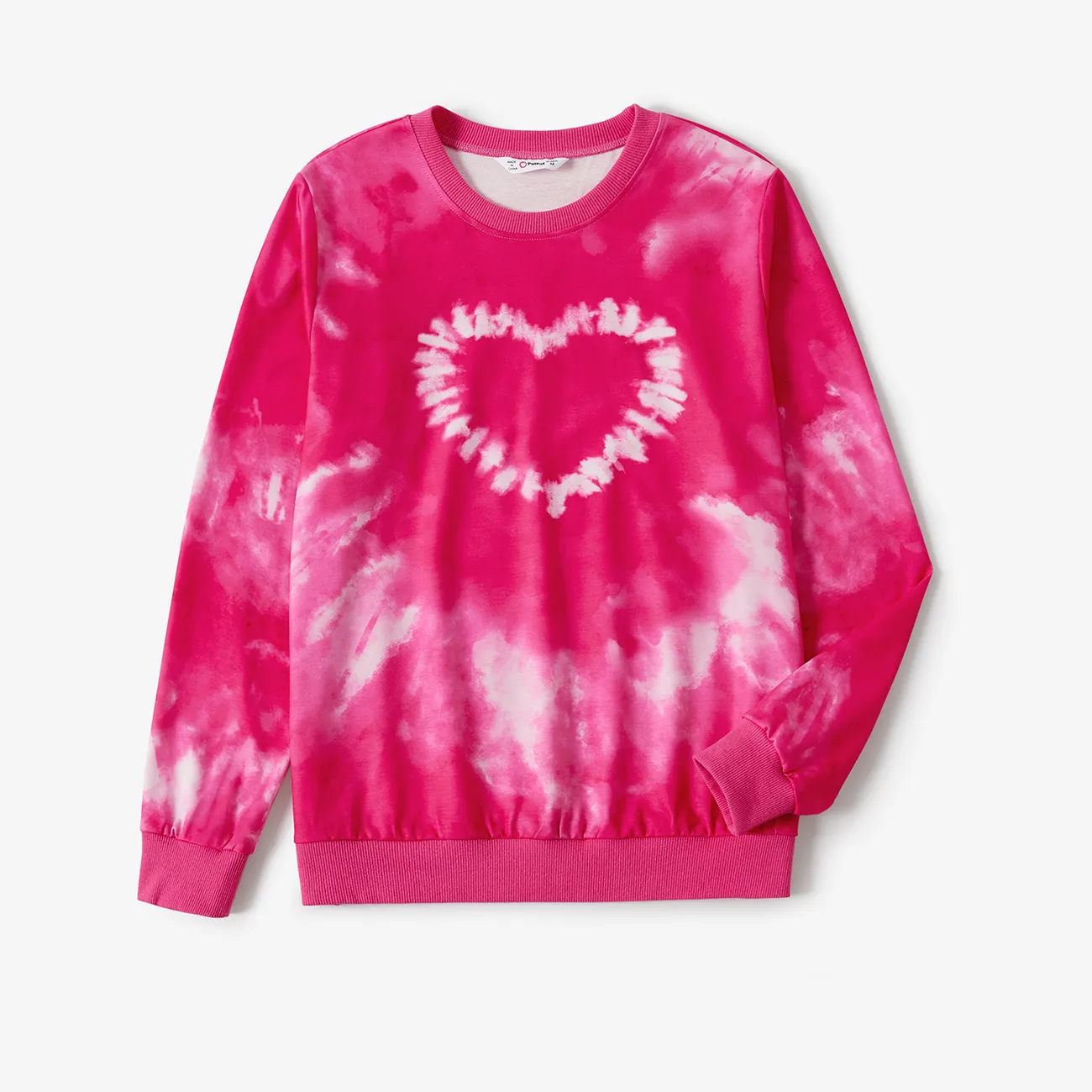 Mommy and Me Sweet Pink Tie-dye Heart Print Long-sleeve Tops Roseo big image 1
