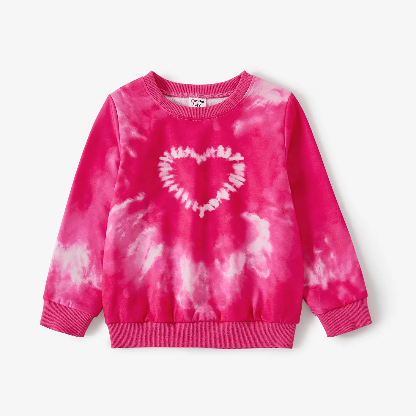Mommy and Me Sweet Pink Tie-dye Heart Print Long-sleeve Tops