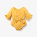 100% Cotton Solid Bowknot Decor Long-sleeve Baby Romper Yellow