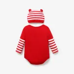 Christmas 2pcs Baby Boy Santa & Letter Print Red Striped Long-sleeve Romper with Hat Set  image 2