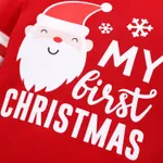 Christmas 2pcs Baby Boy Santa & Letter Print Red Striped Long-sleeve Romper with Hat Set  image 3