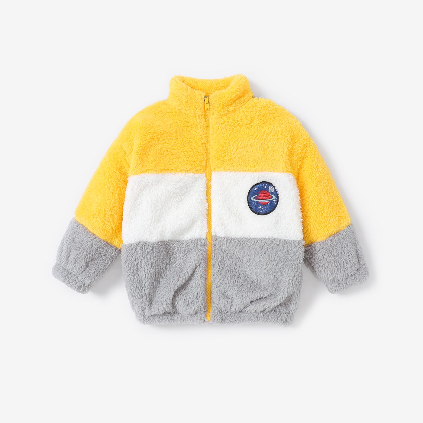 Toddler Boy Casual Colorblock Planet Pattern Plush Jacket