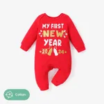 Baby Girl/Boy Gold New Year Style Casual Cotton Jumpsuit Red-2