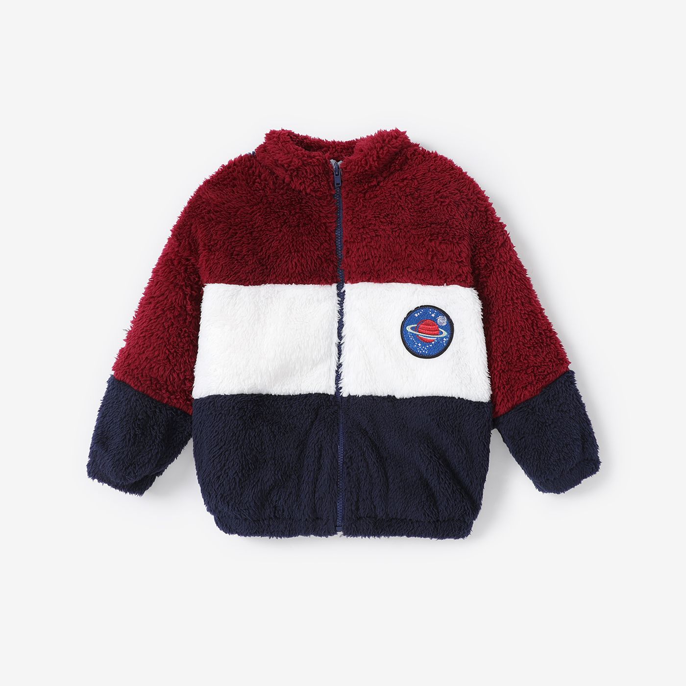 Toddler Boy Casual Colorblock Planet Pattern Peluche Jacket