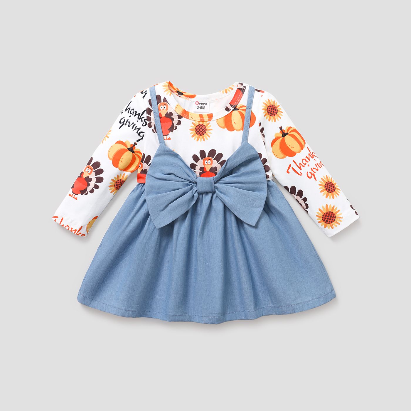 Baby Girl Sweet 3D Design Thanksgiving  Dress Set