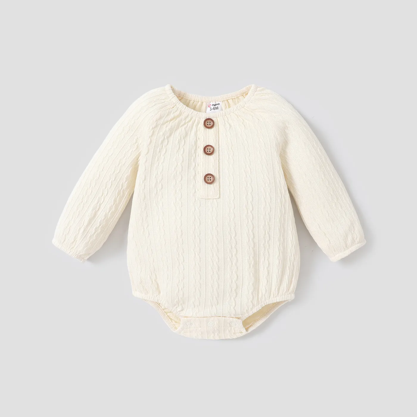Baby Girl/Boy Cable Knit Long-sleeve Henley Onesies  Beige