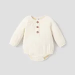 Baby Girl/Boy Cable Knit Long-sleeve Henley Onesies  Beige