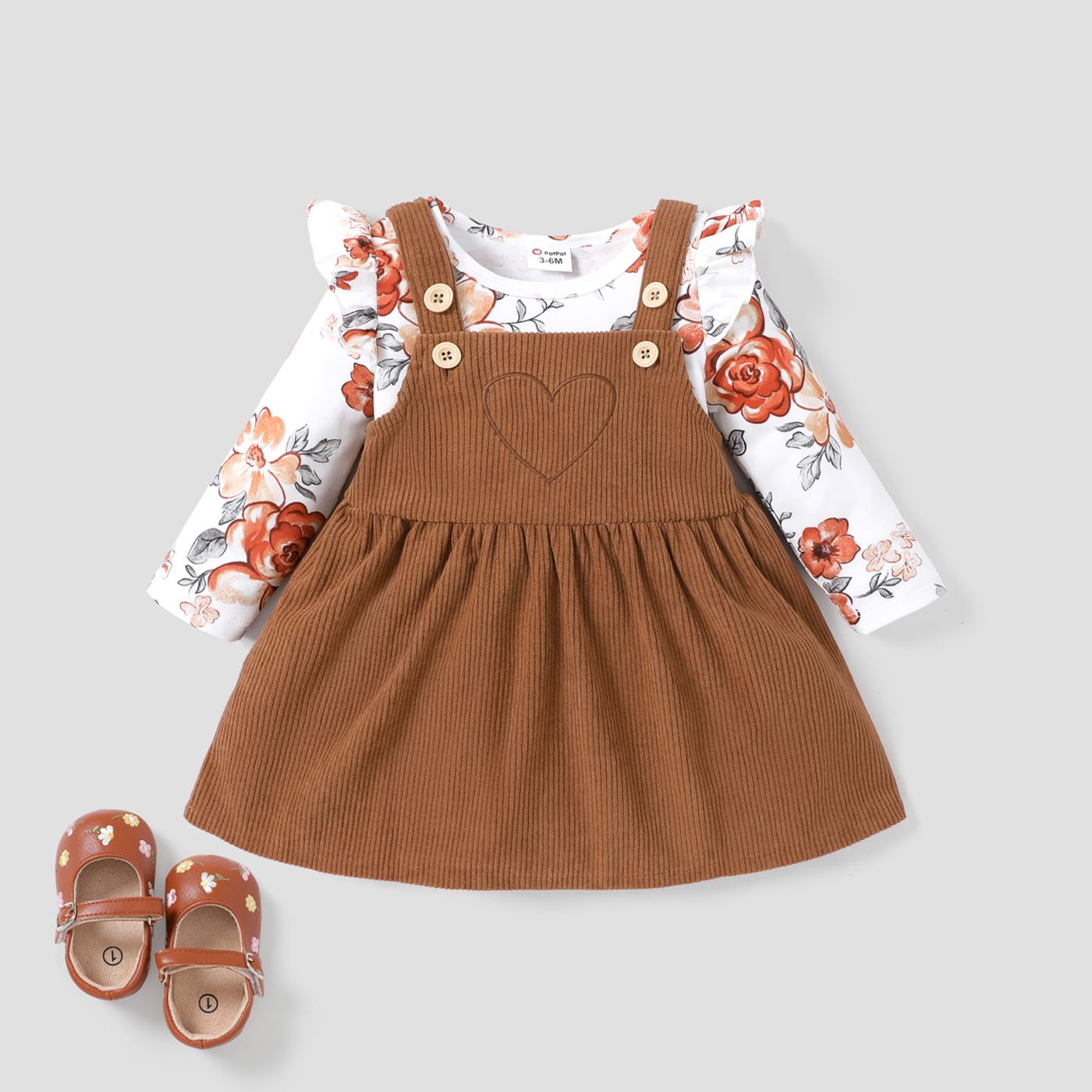 2PCS Baby Girl Big Floral Pattern Flutter Sleeve Dress Set