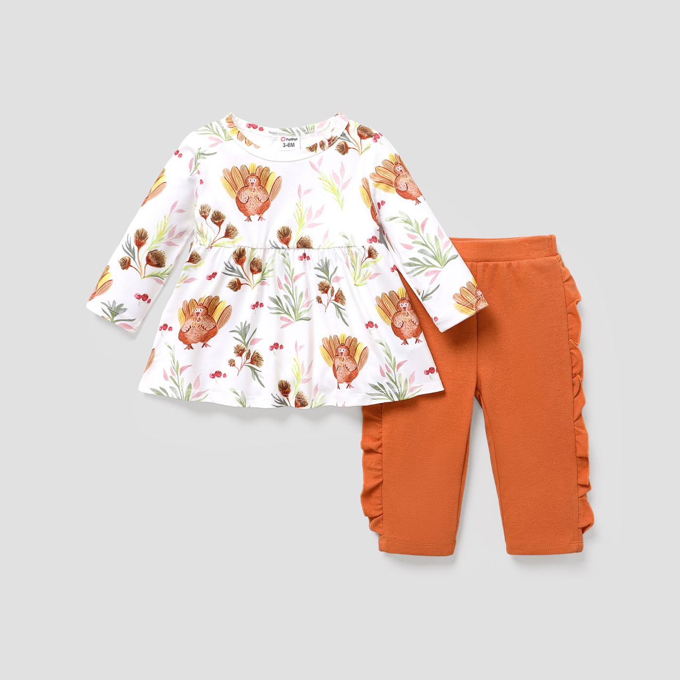 

2PCS Baby Girl Childlike Ruffle Edge Thanksgiving Set