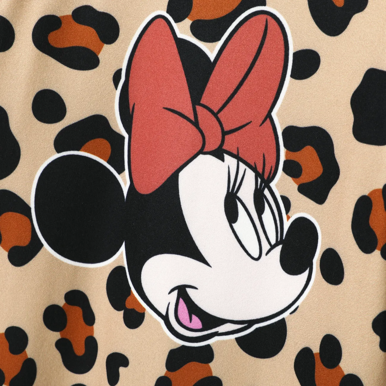 Disney Mickey and Friends Padrão de leopardo Manga comprida Vestidos Mãe e eu Cor de Caqui big image 1