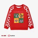 Tom and Jerry Family Boys' Checkerboard Pattern Crew Neck Sweatshirt Red