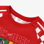Tom and Jerry Family Boys' Checkerboard Pattern Crew Neck Sweatshirt Red image 3