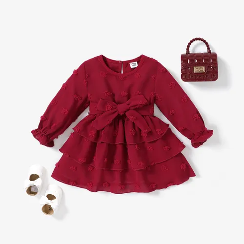 2PCS Baby Girl Casual Multi-Layered Hem Lace Up Design Belt Dress Set