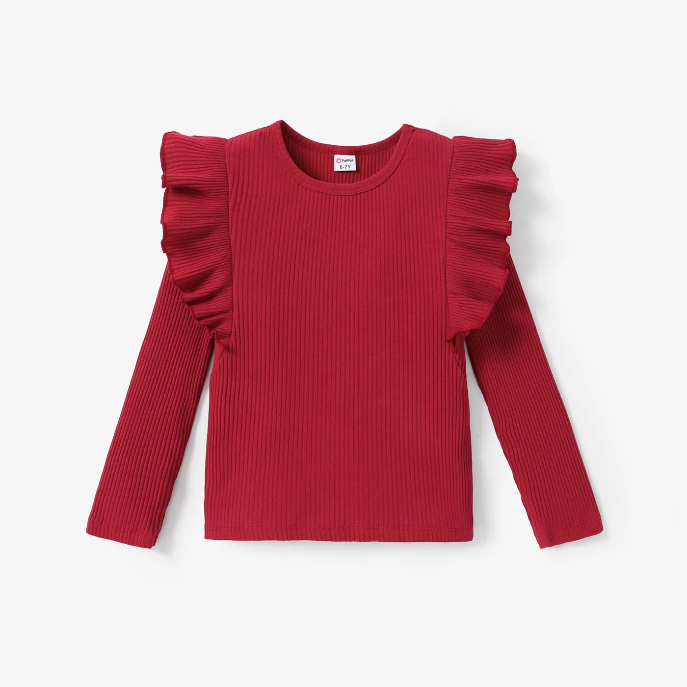 Kid Girl Solid Ruffle T-Shirt Long Sleeve Set MAROON