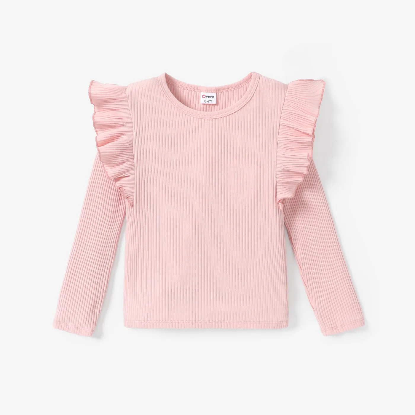 Kid Girl Solid Ruffle T-Shirt Long Sleeve Set Pink