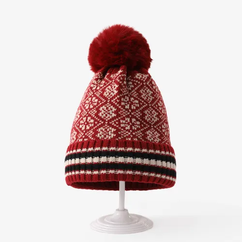 Kids/adult Christmas snowflake rhombus color-blocked wool knitted hat