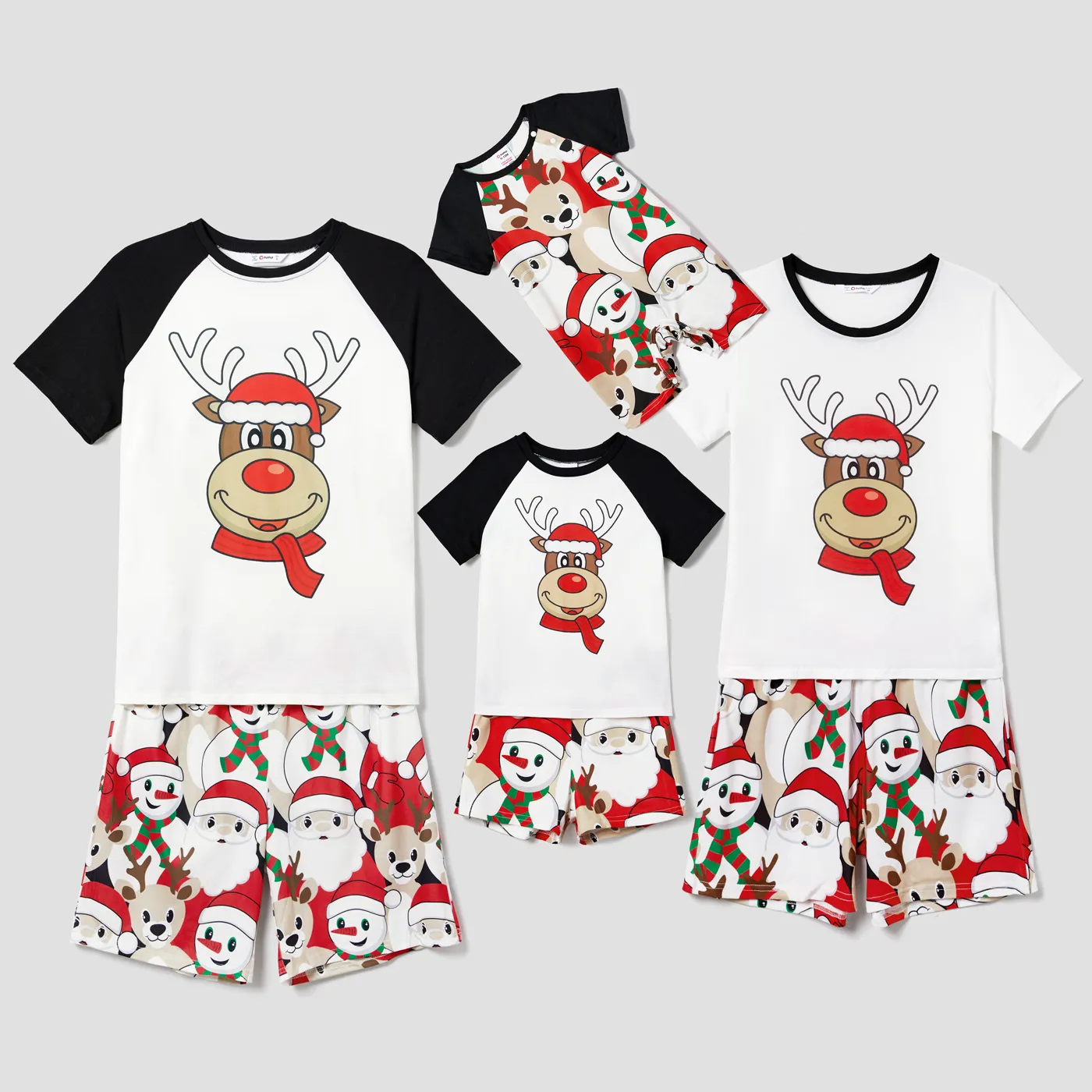 Christmas Family Matching Short-sleeve Graphic Tee & Shorts Pajamas Sets (Flame Resistant)