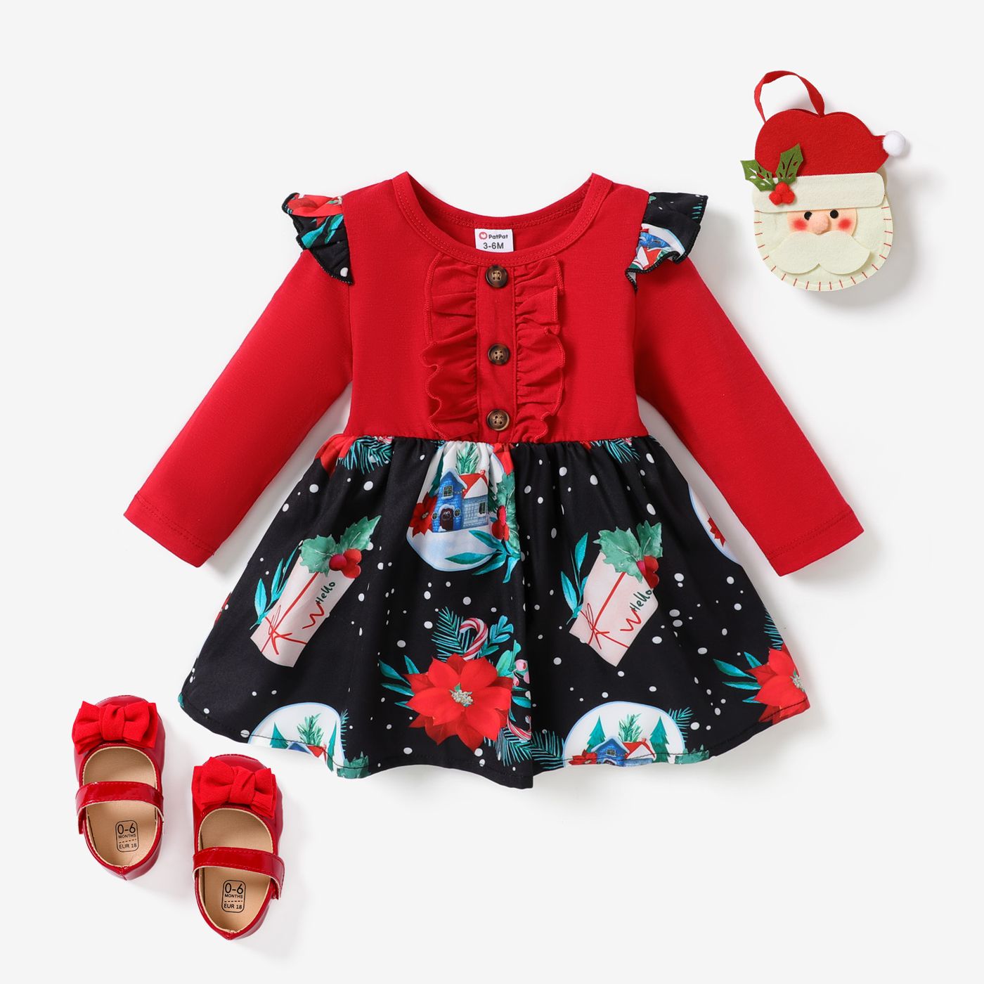 Baby Girl Christmas Flutter Sleeve Dress With Button Design