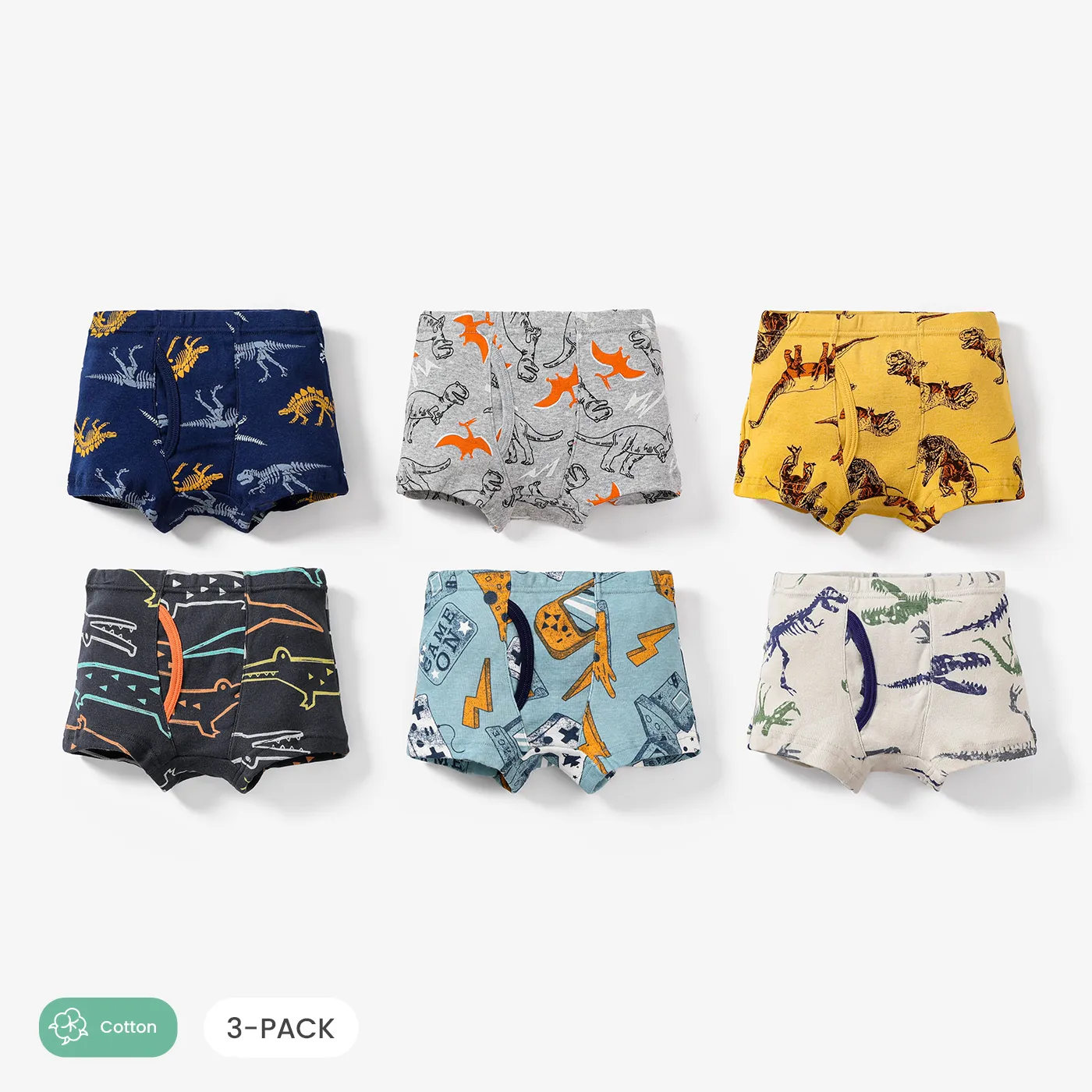 3pcs Toddler/Kid Boy Dinosaur Pattern Cotton Underwear Set Color block image 6