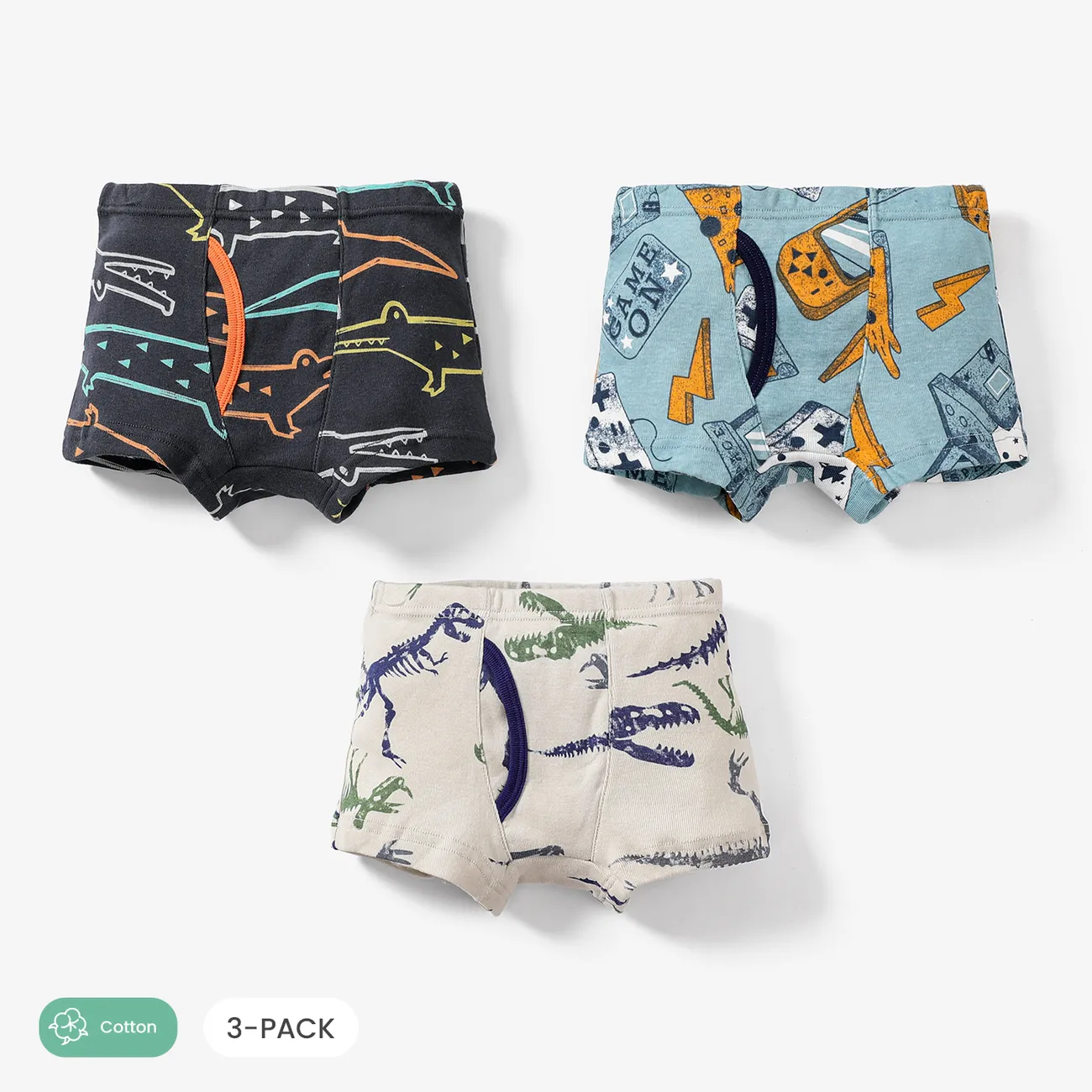 3pcs Toddler/Kid Boy Dinosaur Pattern Cotton Underwear Set  big image 1