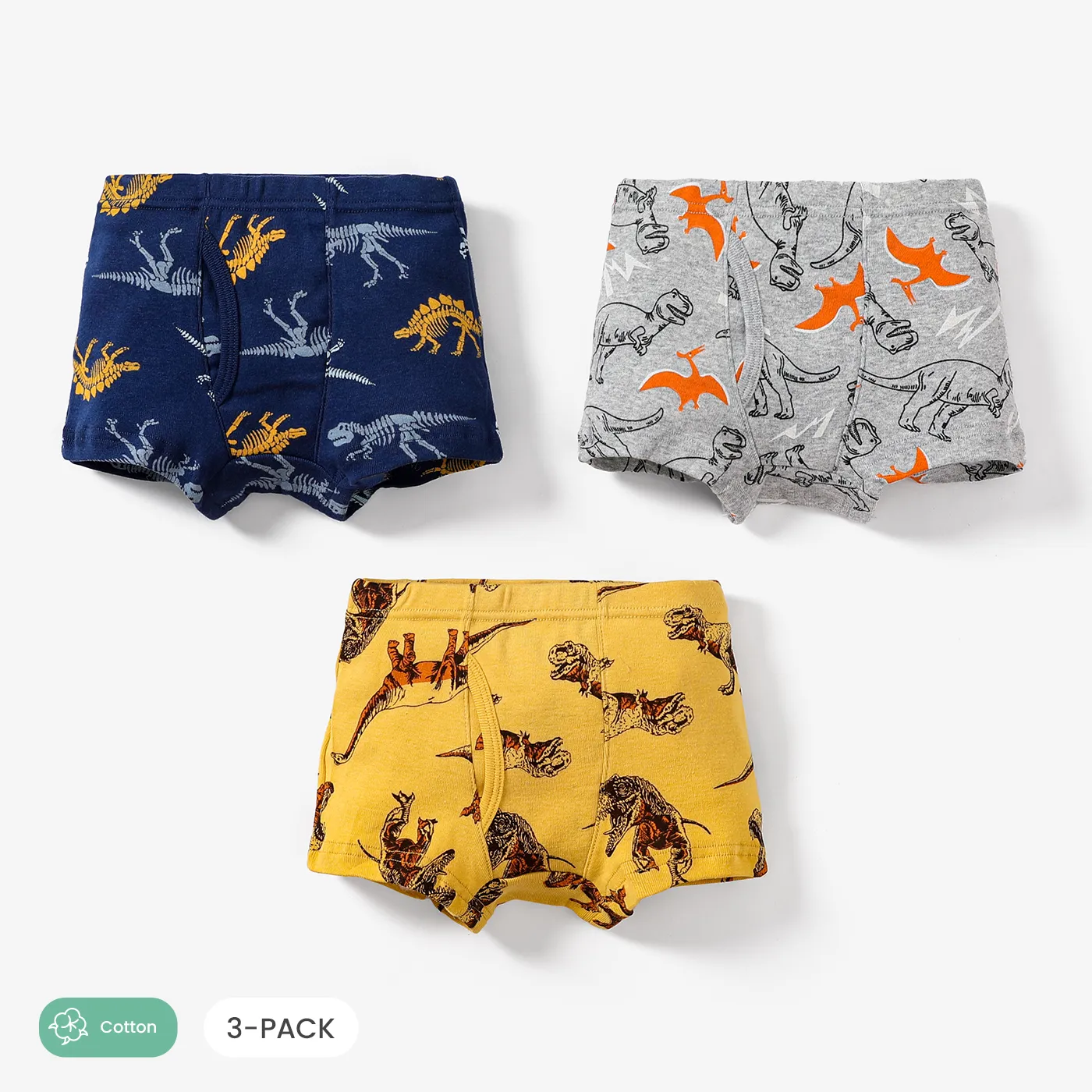 3pcs Toddler/Kid Boy Dinosaur Pattern Cotton Underwear Set Multi-color