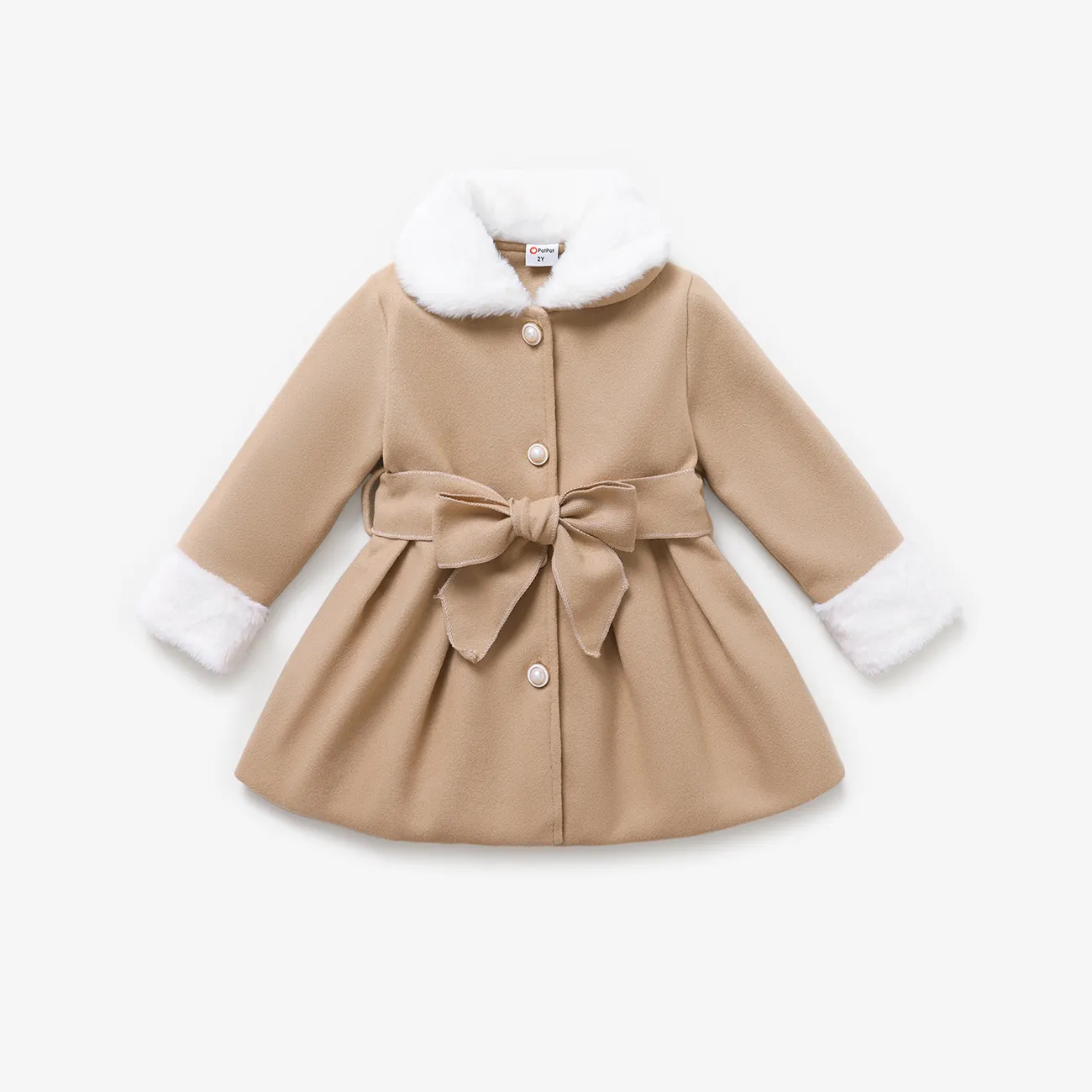 Toddler Girl Sweet Button Design Woolen Coat   big image 1