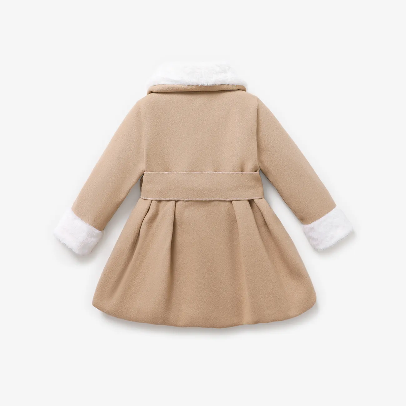 Toddler Girl Sweet Button Design Woolen Coat  Khaki big image 1