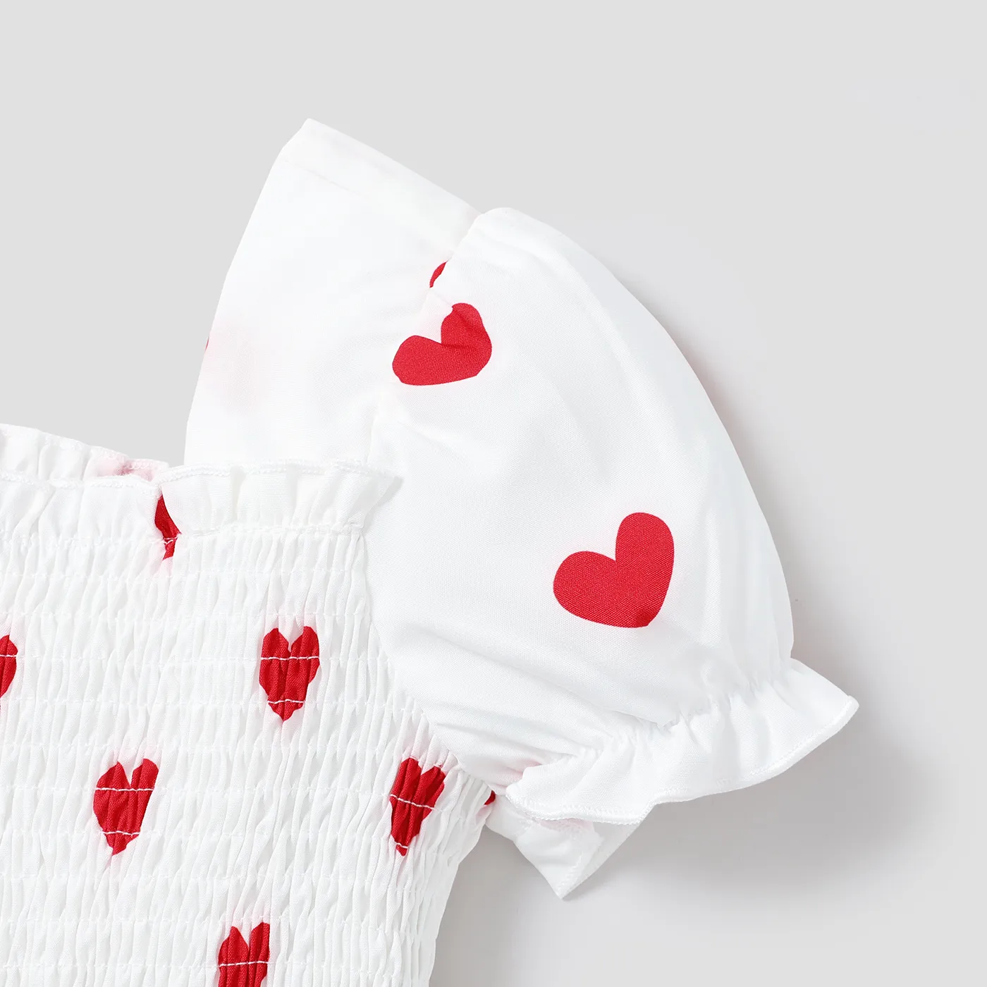 Toddler Girl Heart Print Smocked Square Neck Short-sleeve Dress White image 3