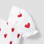 Toddler Girl Heart Print Smocked Square Neck Short-sleeve Dress White image 3