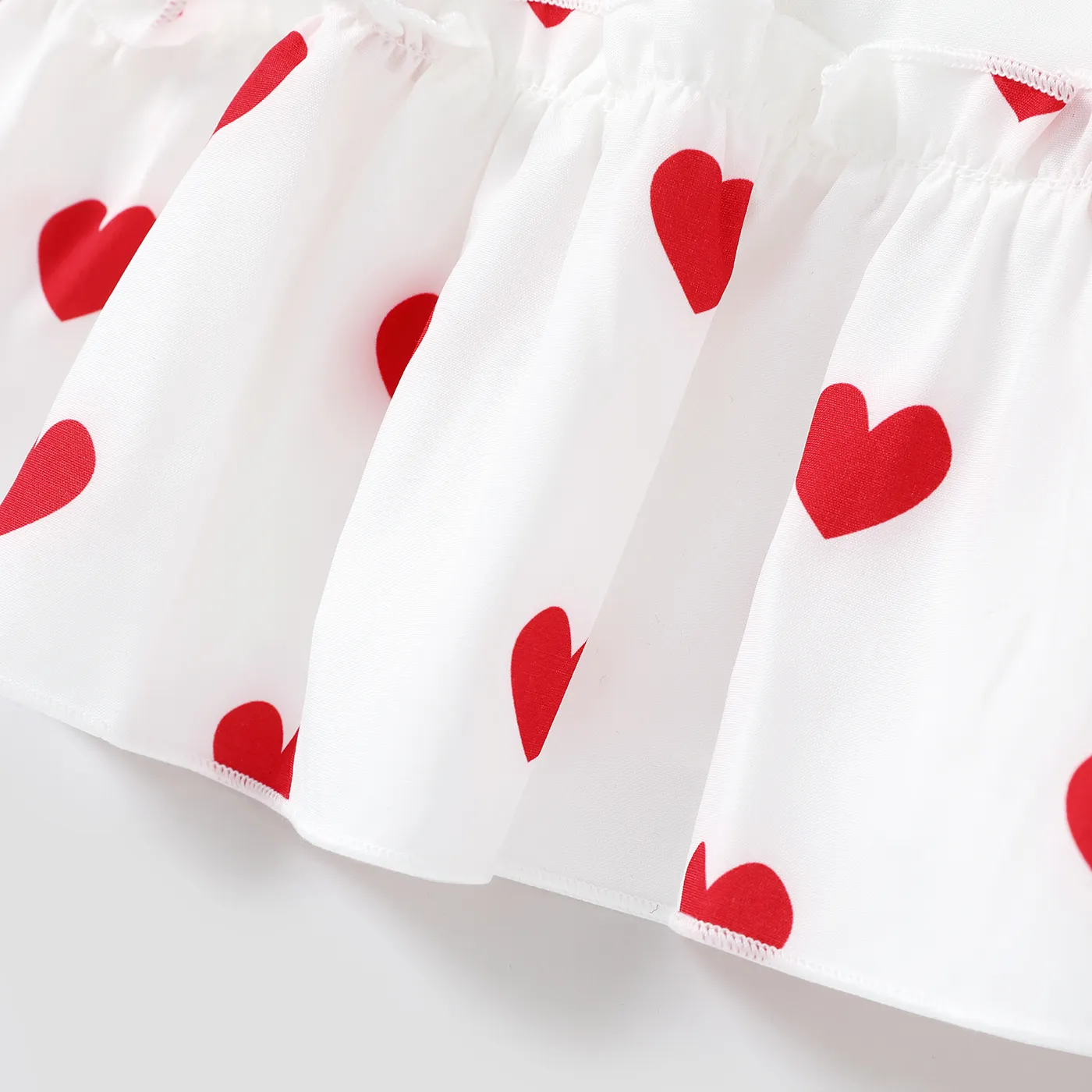 Toddler Girl Heart Print Smocked Square Neck Short-sleeve Dress White image 5
