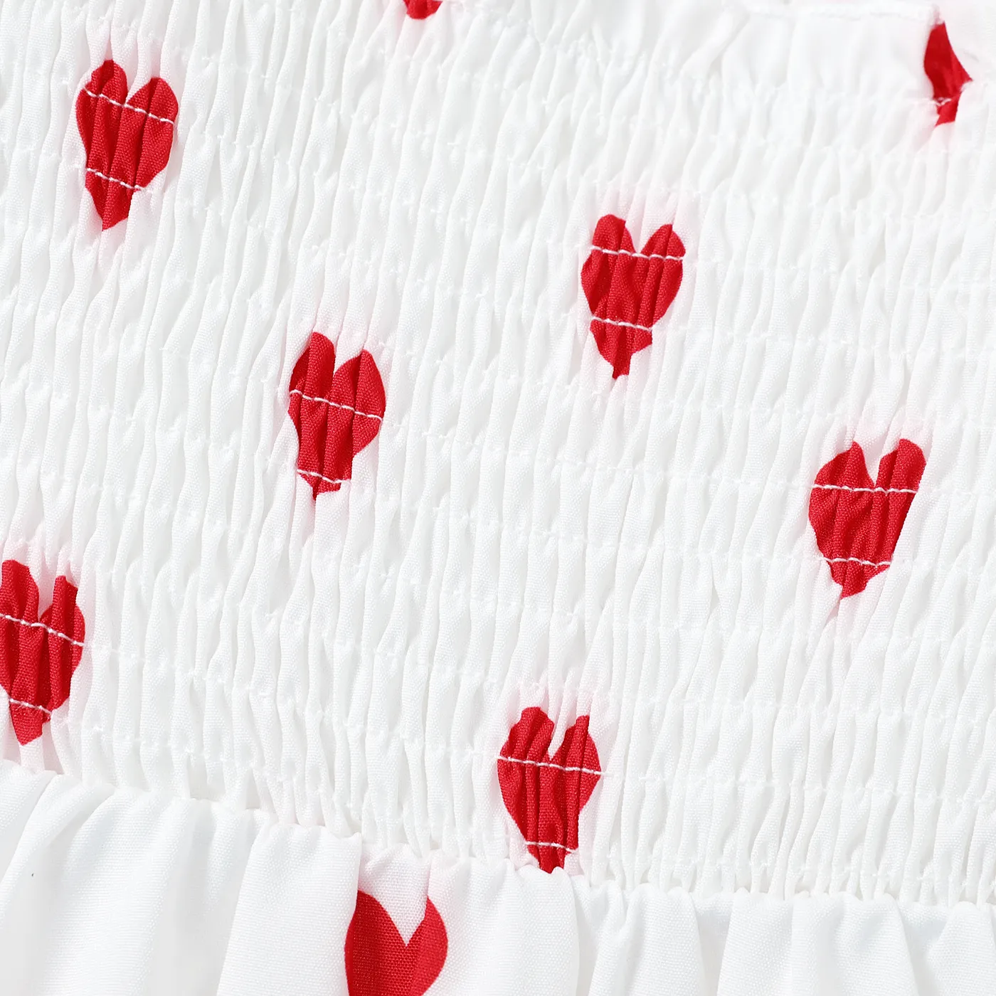 Toddler Girl Heart Print Smocked Square Neck Short-sleeve Dress White image 4