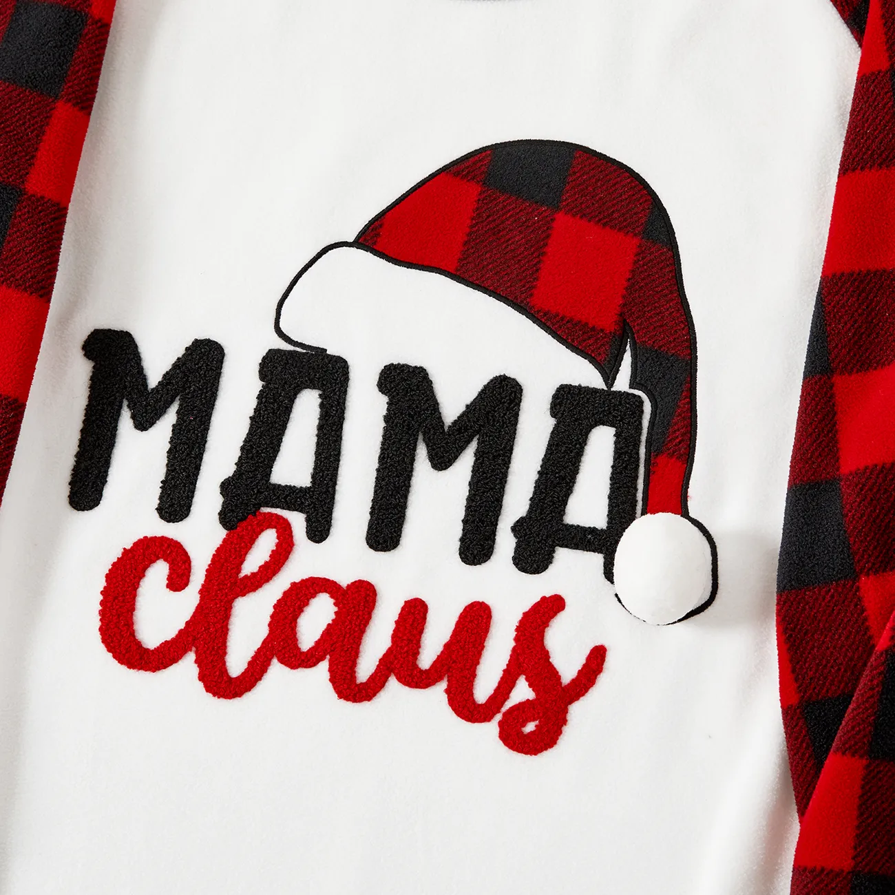 Christmas Family Matching Plaid Letters Embroidered Long-sleeve Pajamas Sets(Flame resistant) Black big image 1